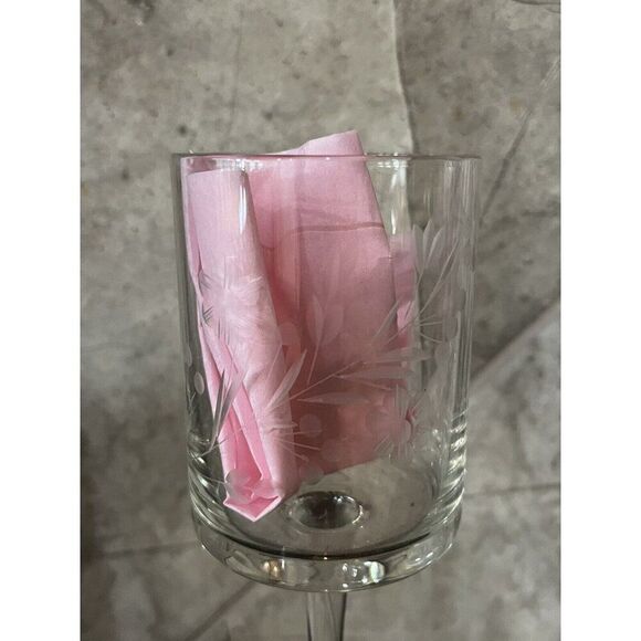 Long Stem Tall Crystal Pillar Votive Candle Holder Etched Flowers Set of 2 - Picture 4 of 5